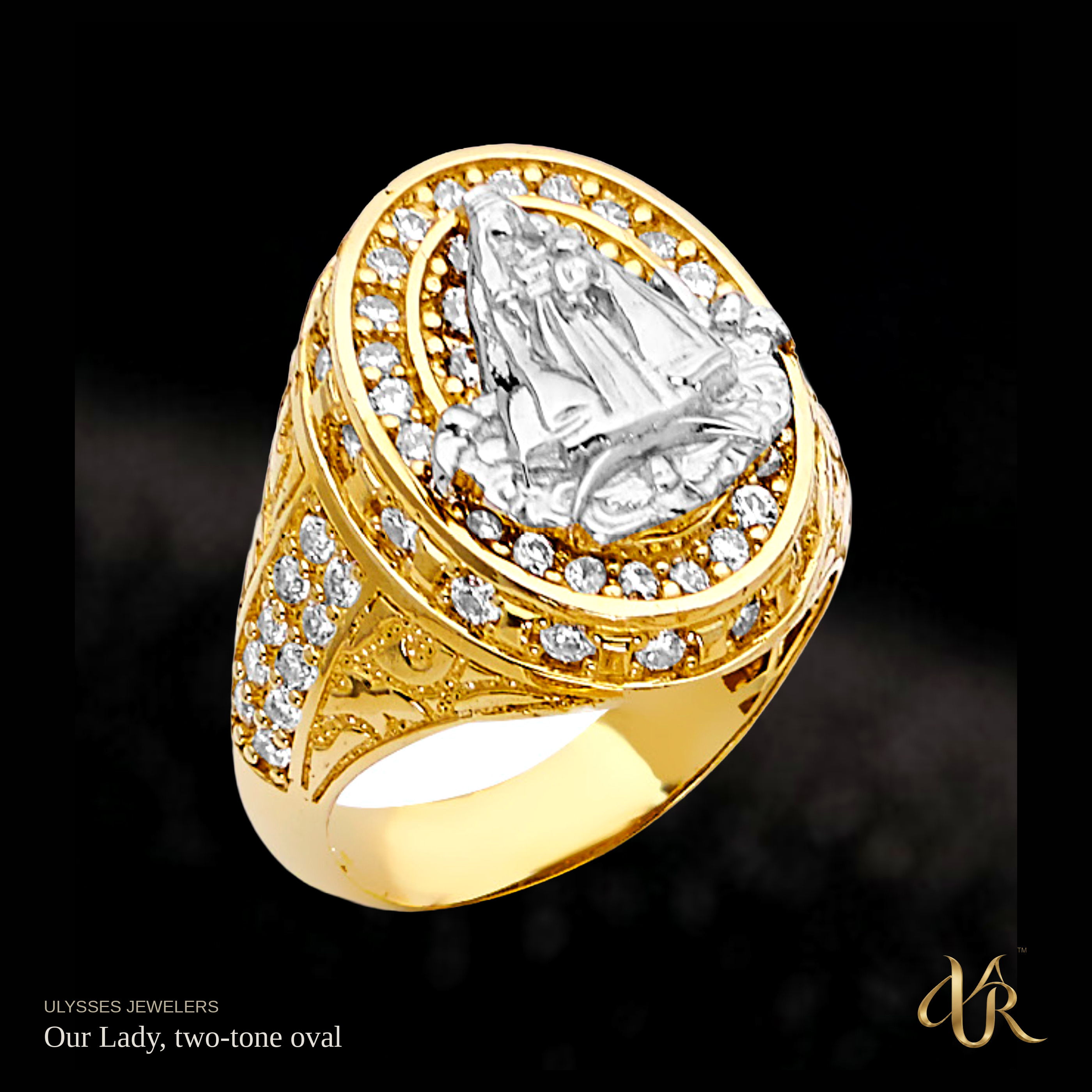 Our Lady, two-tone oval
