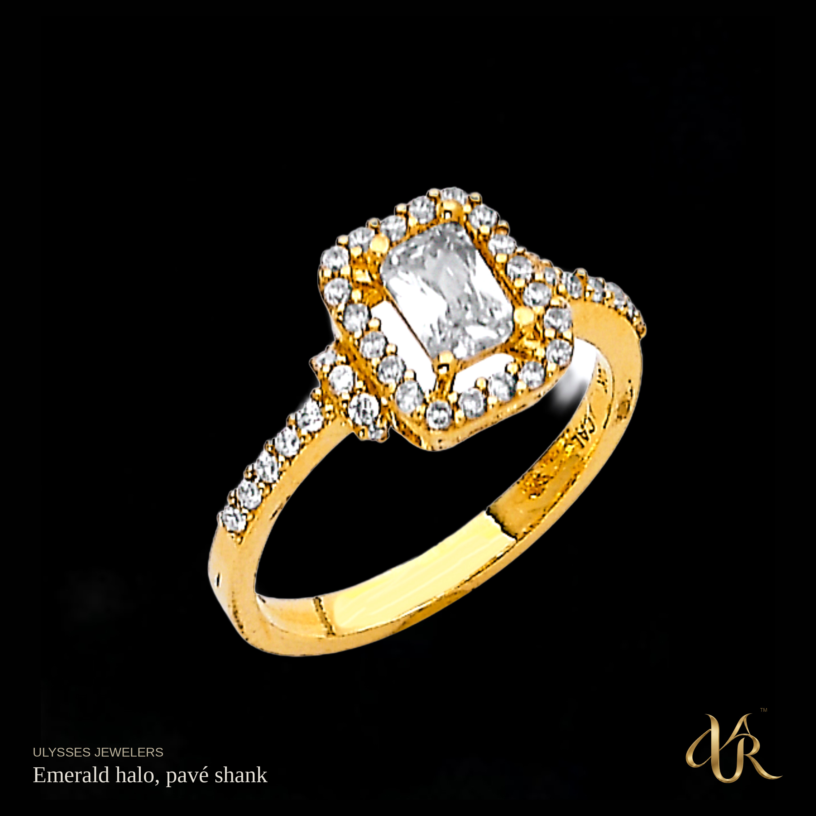 Emerald halo, pavé shank