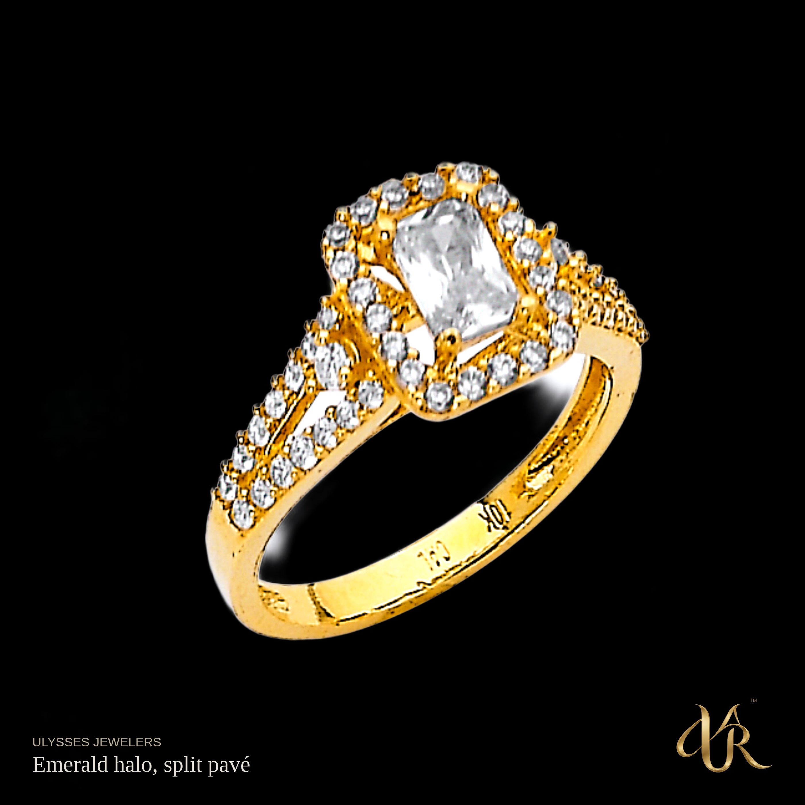 Emerald halo, split pavé
