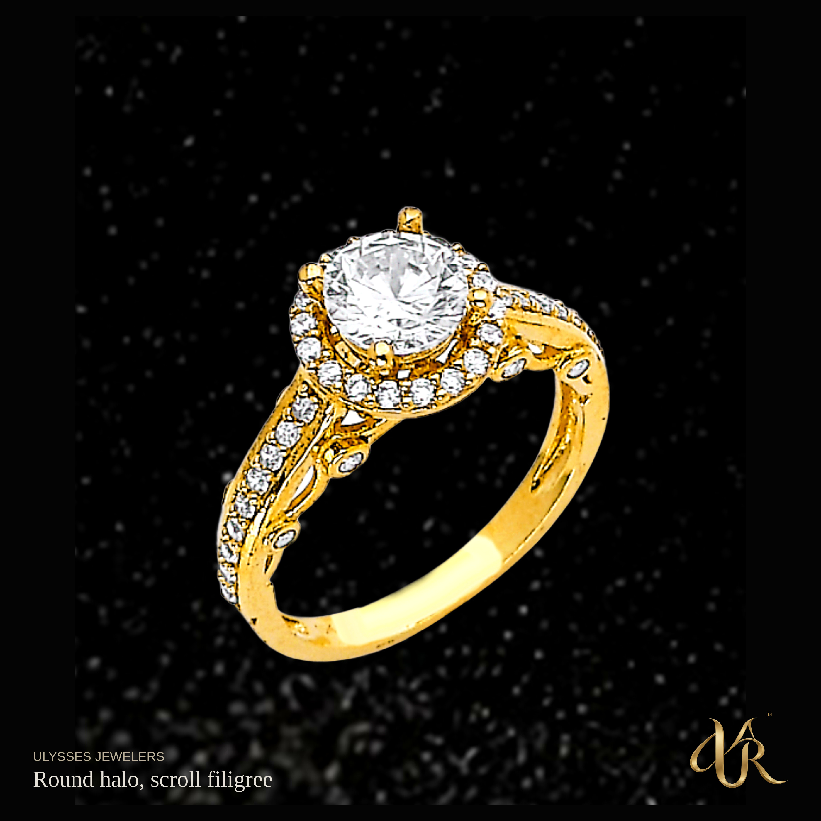 Round halo, scroll filigree