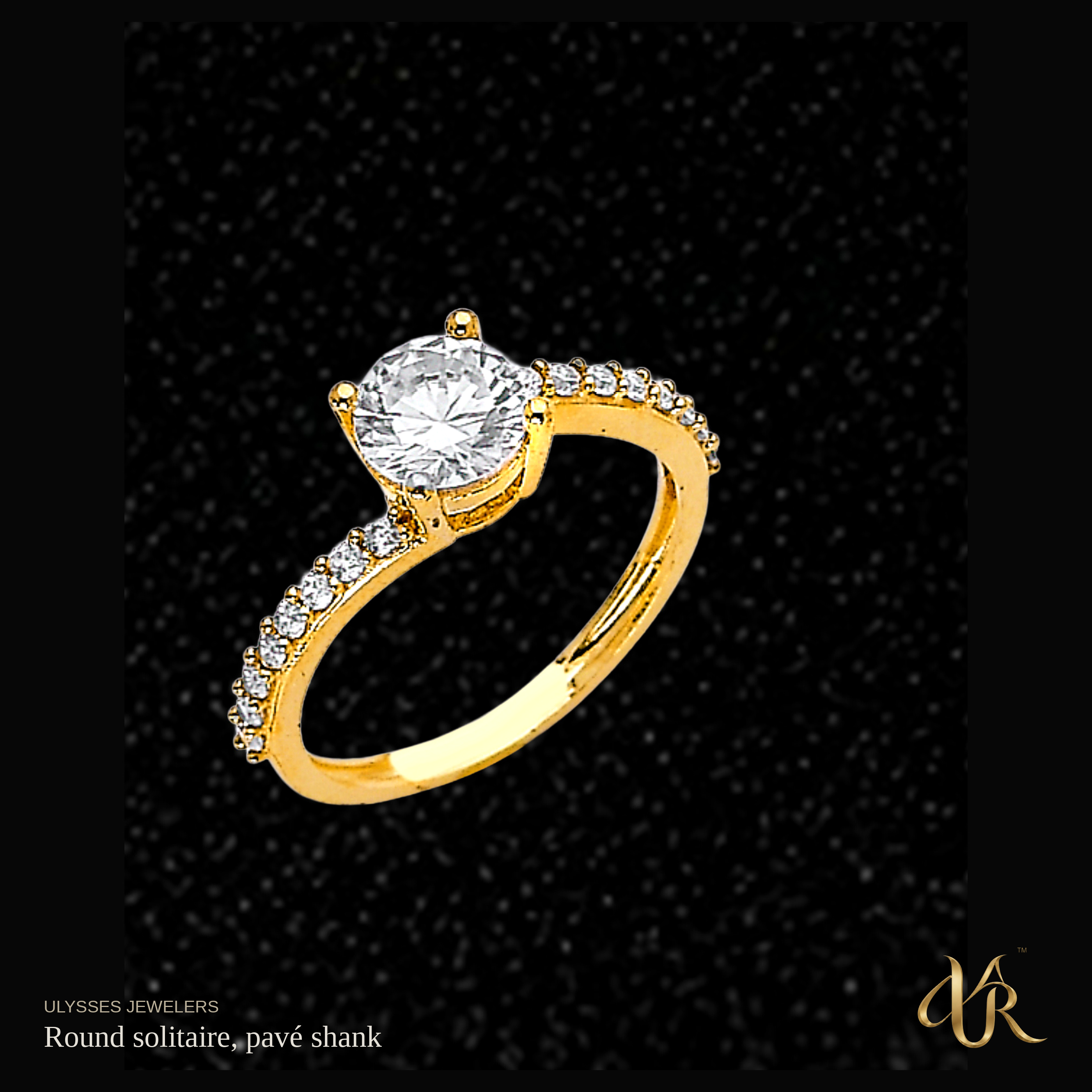 Round solitaire, pavé shank