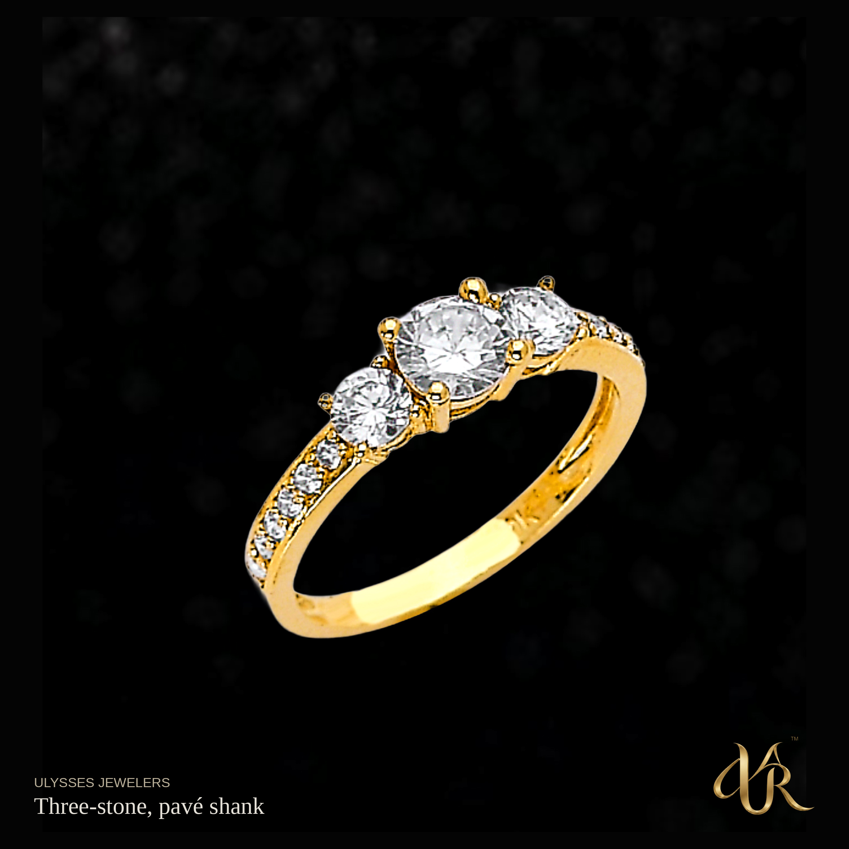 Three-stone, pavé shank