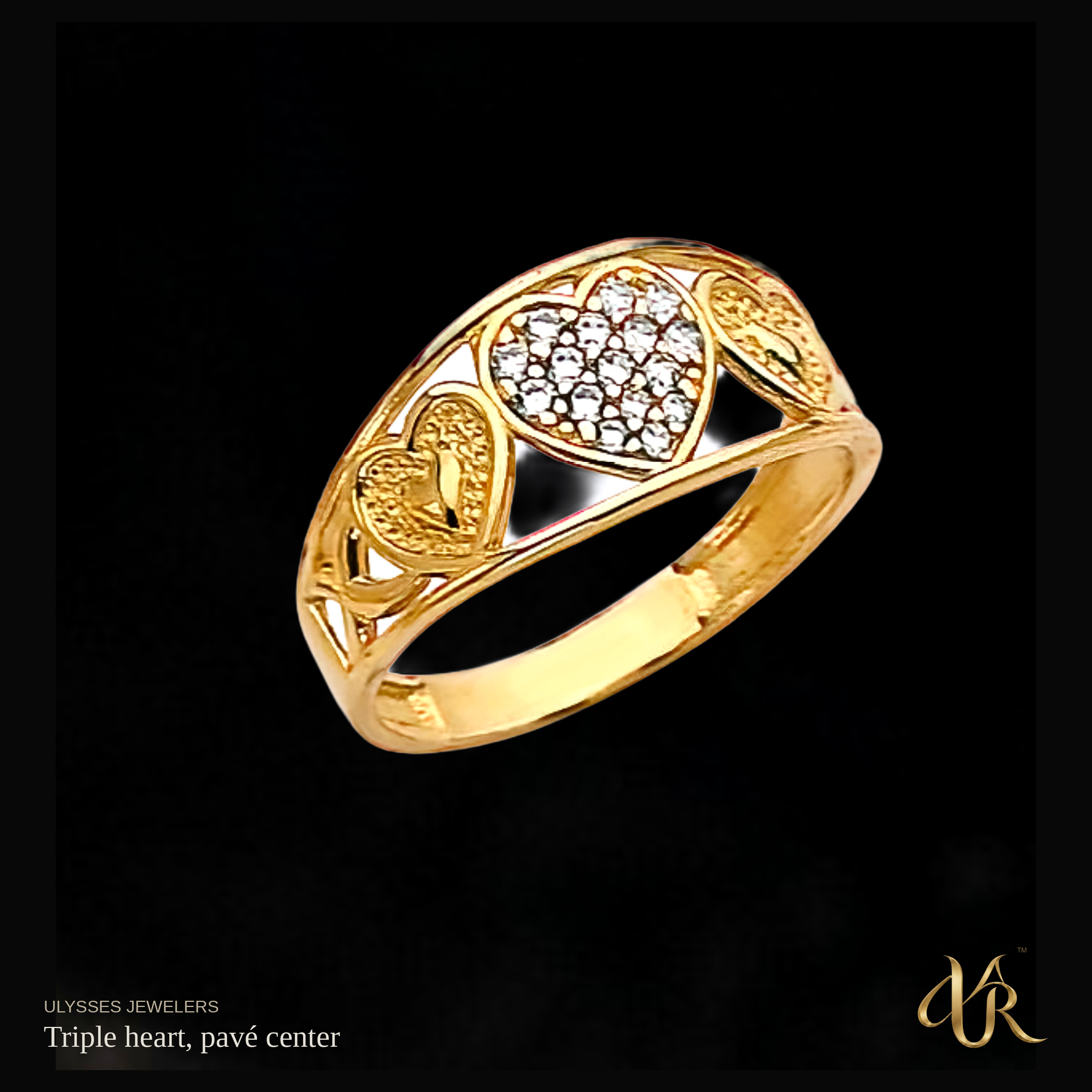 Triple heart, pavé center