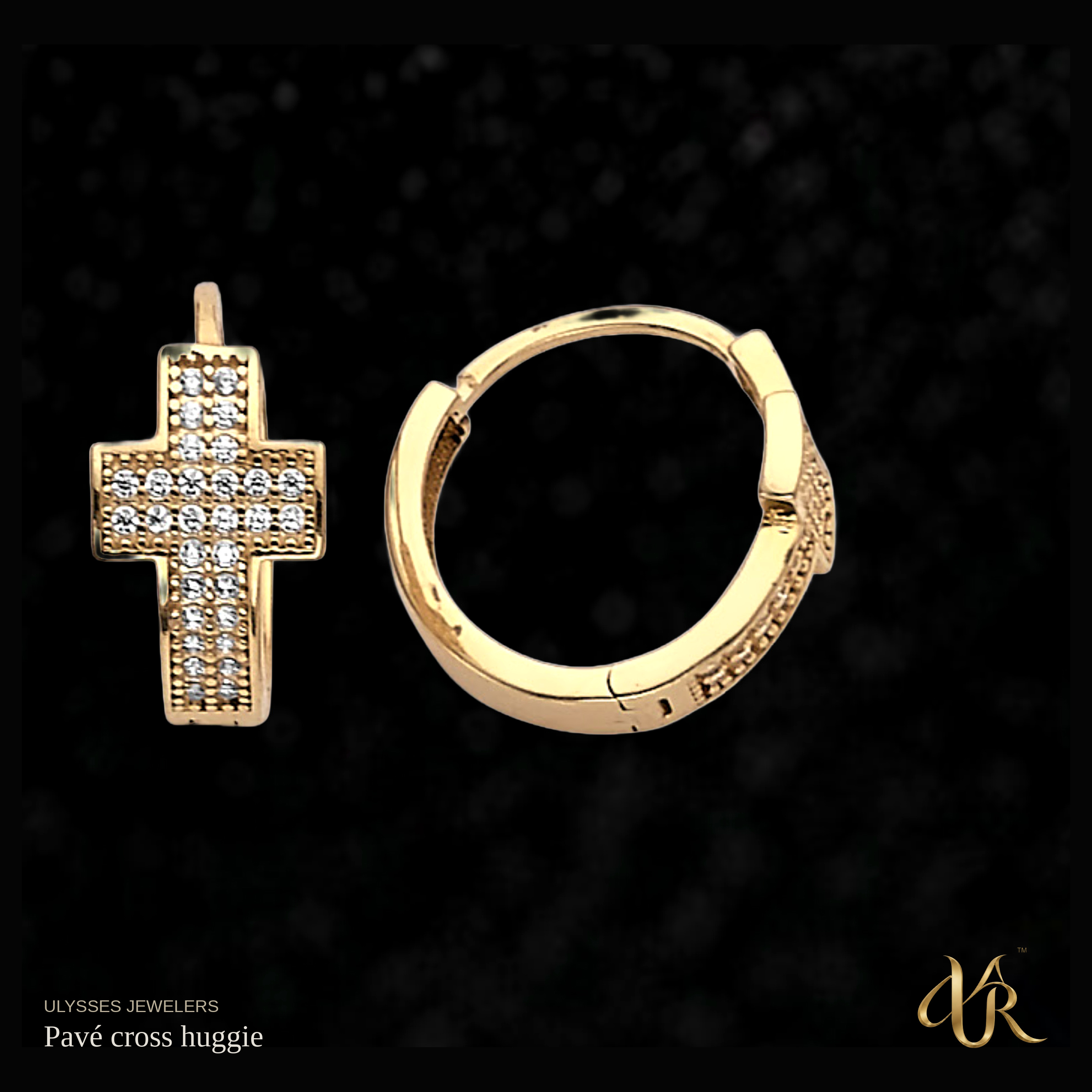 Pavé cross huggie